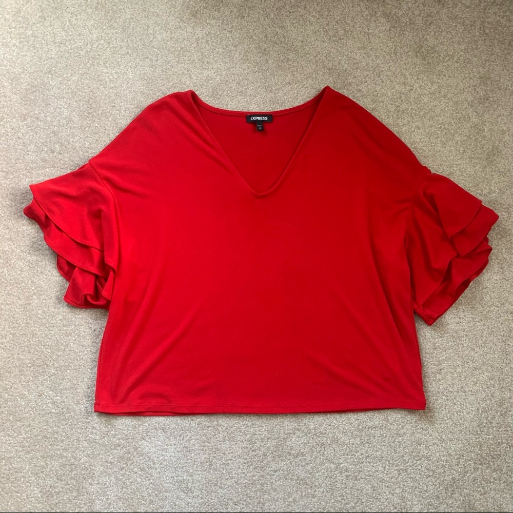 Express Red Ruffle Sleeve Blouse - Picture 2 of 4